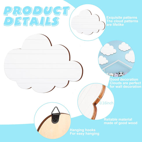 4 Ferraycle Pcs Cloud Wall Decals White Clouds Removable Wood Hanging Decor for Nursery Living Room Bedroom Decor Party