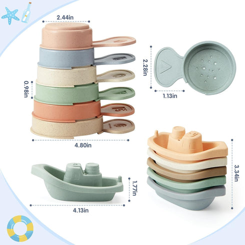 Bath Toys Floating Boats with Bathing Spoon - 11 PCS Bathtub Toy for Babies & Water Table Fun