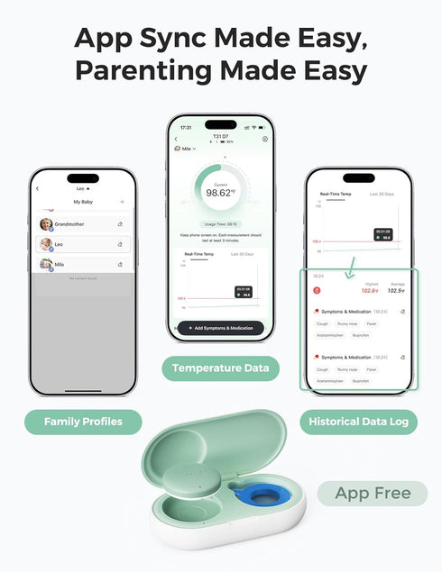Momcozy 3M Wearable Digital Thermometer for Baby, Medical-Grade Accurate Smart Thermometer, Instant Reads, APP