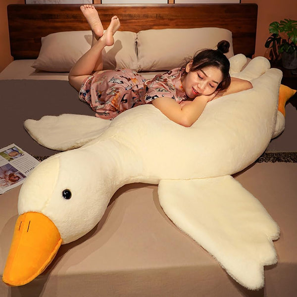 Giant White Goose Plush - 35 Inch Soft Furry Swan Stuffed Animal Pillow - Huge Hugging Gift