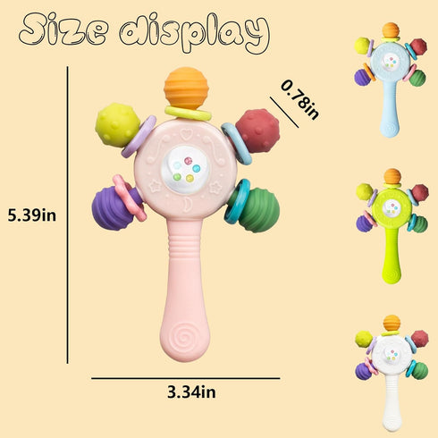 Joinshow 2PCS 0-36 Baby Sensory Teething Toys-Rattle Stick,Food Grade BPA Free Chew Toy,Grip Strengthening Handle