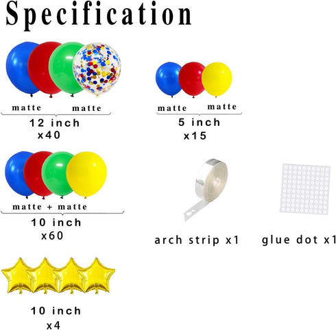 Red Blue Yellow Green Balloon Garland Kit, 121PCS Balloons for Toy Video Game Transportation Birthday Decorations
