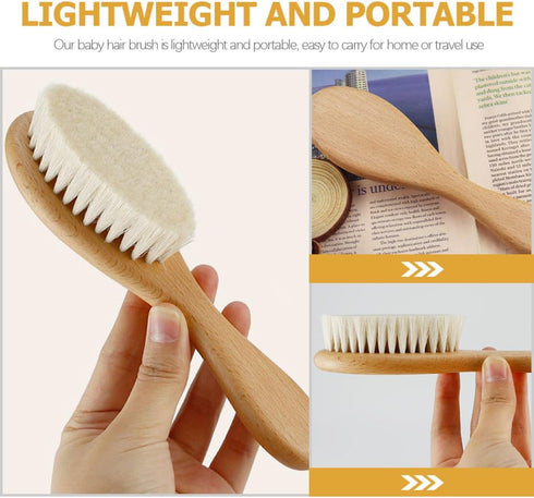 Set Set ibasenice Natural Wool Hair Brush and Wooden Comb for Newborns Gentle Cradle Cap Care Lightweight and Portable