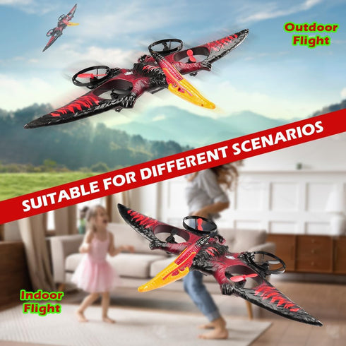 2.4G 6-Axis 360 Dinosaur Remote Control Drone, EPP Foam RC Pterodactyl Hobby RC Airplanes with Gyro, One Key Takeoff