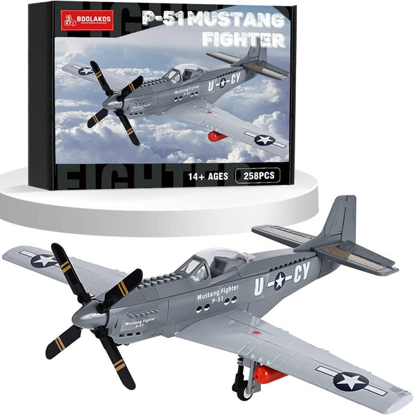 P-51 Mustang Fighter Bomber Building Blocks Set, Military WW2 Airplane Toy, Collectible WW2 Army Model for Children
