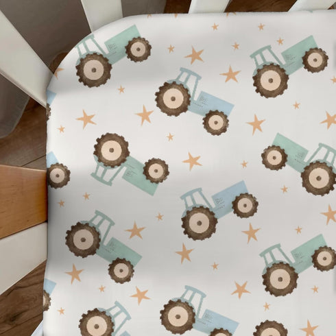 Cstdyfrv 28x52 Pastel Truck Tractor Baby Crib Sheets Blue Green Farm Tractors Stars Toddler Bedding Bed Sheets Farm