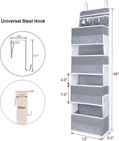 Univivi Over the Door Organizer, 5 Shelf Hanging Storage with 4 Large Compartments, 2 Small PVC Pockets