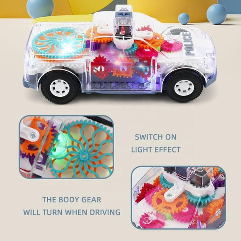 Nenekal Transparent Electric Police Car Gear Toy with Flashing Lights & Music, Toddler Gift for Boys & Girls 3+