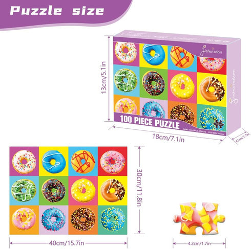 100 Piece Donuts Jigsaw Puzzle for Kids Teens Age 4-8, Family Time Gift