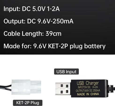 Fytoo 3PCS 9.6V Tamiya Plug USB Charging Cable for Remote Control Car, Truck, Tank, Engineering Car