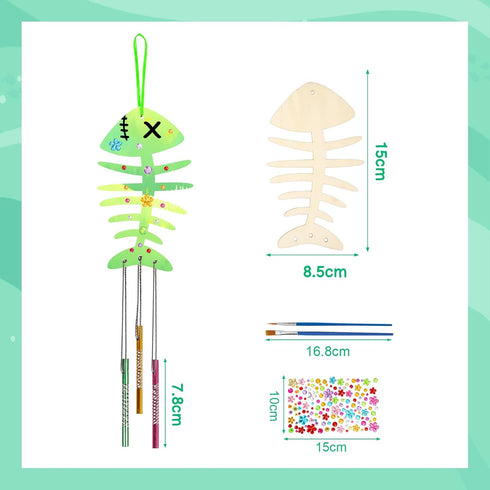 30 Pack Fennoral Wind Chime Kit Make Your Own Fish Wind Chime Wooden Arts and Crafts for Girls Boys Ornaments DIY