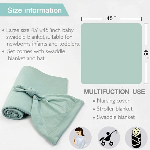 OWLOWLA Swaddle Blanket and Hat Set, Newborn Swaddle Wrap Baby Receiving Blanket for Baby Boys Girls