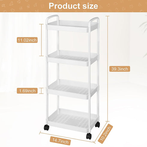 4-Tier Barydat Baby Diaper Cart Movable Diaper Caddy Organizer Rolling Plastic with Wheels White Essentials Baby