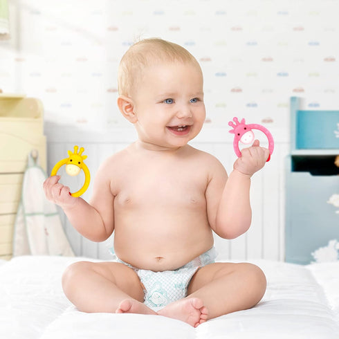 SHARE&CARE BPA Free Silicone Giraffe Baby Teether Toy with Storage Case, for 3 Months and Above