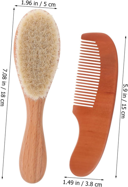 Set: Newborn Hair Care Wooden Brush & Comb for Gentle Scalp Care
