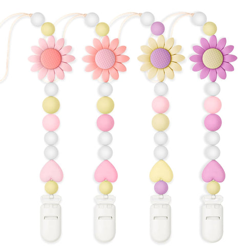 LSTRAGY Silicone Pacifier Clip, 4 Pack Pacifier Holder for Boys and Girls, Adorable