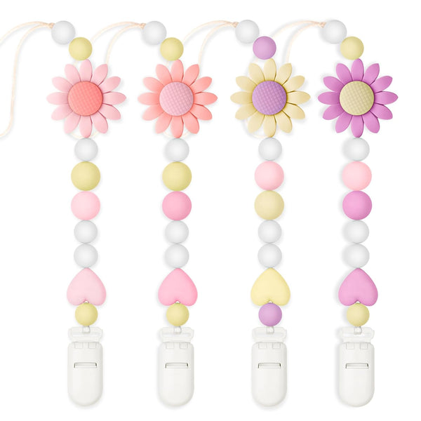 LSTRAGY Silicone Pacifier Clip, 4 Pack Pacifier Holder for Boys and Girls, Adorable