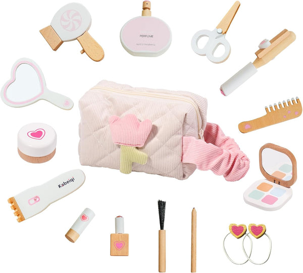 Wooden Makeup Toy Set for Toddlers, 16 Pieces Pretend Play Beauty Salon