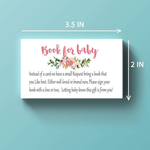 Giftideaworkshop Pink Flowers Books for Baby Shower Request Cards (50 Pack), Baby Shower Invitation Inserts