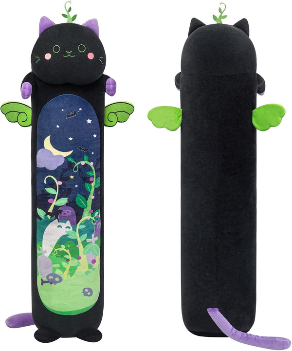 Long Cat Plush Kawaii Body Pillow, 20” Cute Black Cat Stuffed Animals, Soft Plushies, Gift for Girlfriend