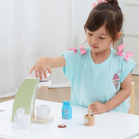 8 Teamson Kids - Little Chef Frankfurt Wooden Coffee Machine Play Kitchen Accessories - Green- pcs