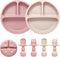 Silicone Baby Feeding Set, 2 Pack Divided Toddler Plates with Suction and Spoons, BPA Free Baby Led Weaning Supplies