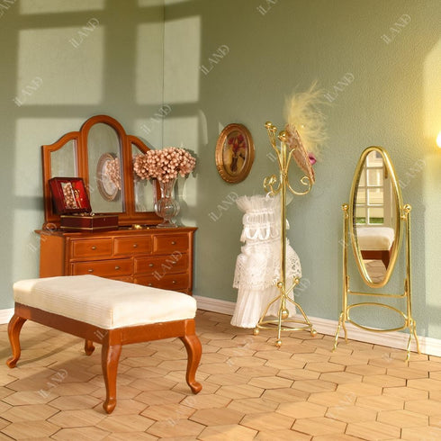 1:12 iLAND Dollhouse Furniture and Accessories on Scale, Miniature Coat Rack & Full Mirror (Golden Color)