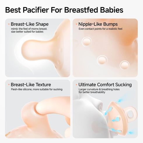 06 Garkoko Baby Pacifiers Months, One-Piece Soft Silicone Breast-Like Pacifier for Newborn & Breastfed Babies, BPA-Free