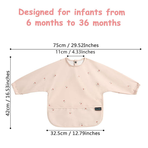 Baby Bibs with Long Sleeve Bib & BLW, Coverall Bibs for Baby Feeding, PU Soft and Skin-Friendly Material, Machine