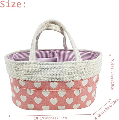 Pink Diaper Caddy Organizer for Baby Girl-Large Portable Diaper Caddy Basket for Changing Table-Diaper Organizer