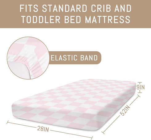 Selgkds 52''x28'' Pink and White Checkered Baby Crib Sheets for Girls Gingham Plaid Checkerboard Soft Snug Fitted Crib