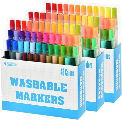 Rarlan Pack, 48 3 144 Count Washable Markers Bulk, Markers for Kids, Bulk Colors, Boxes