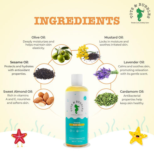 Generic 100% 300 ml Tots & Bubbles Natural Baby Massage Oil for Newborns Cold-Pressed Almond, Olive & Mustard Oils