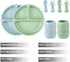 PandaEar Silicone Baby Feeding Set| 2 Pack Silicone Divided Suction Plate and 2 Pack Tiny Cup with 2 Spoons 2 Forks| Baby Led Weaning Supplies Self Feeding Eating Utensils (Blue/Green) by PandaEar