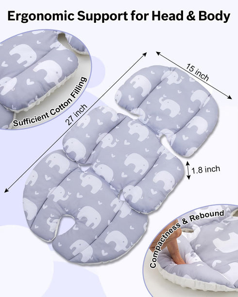 Set, Baby Car Seat Head Support with Extra Headrest, Adjustable Infant Car Seat Insert with Shoulder Pads Breathable