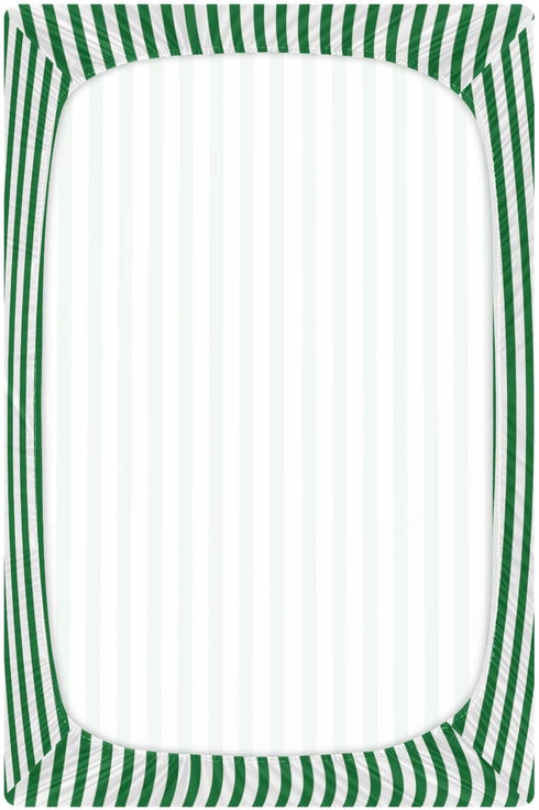 Jihqo 52" 28" Green White Stripes Crib Sheets for Boys Girls Soft Breathable Mini Crib Sheets for Baby x