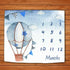 Blue Baby Monthly Milestone Blanket, Cartoon Hot Air Balloon Star, 48x40 Inches