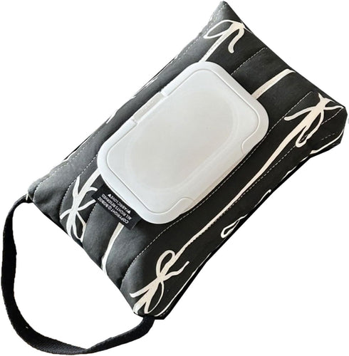 JUNNOTI Travel Friendly Wet Wipe Storage Case Quilted Sturdy Cotton Storage Bag With Fashionable Stripe And Bowknot