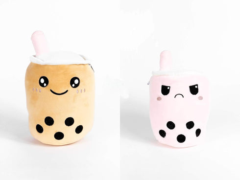Original Boba Tea Reversible Plush, Happy to Mad Boba