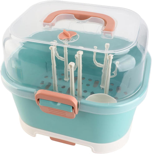 Compact Green Baby Bottle Drying Rack with Cover - Perfect for Home & Travel