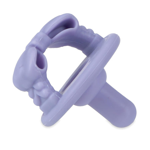 Nuby 3-D Sili Soother Pacifiers, 2 Pack with Soft Handle and Two Safety Air Holes, 0+ Months, Purple Bow and Pink