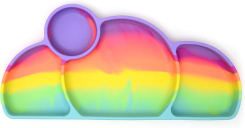 Silicone Baby & Toddler Plate, Baby Led Weaning Supplies, Easy-Reach Design for Self-Feeding (Rainbow Swirl)