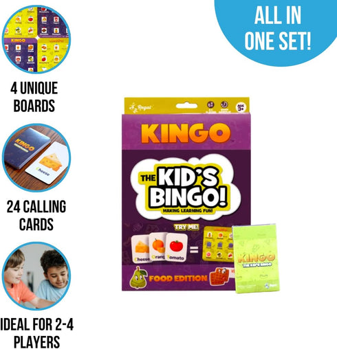 Regal Games Kingo Foods Edition Bingo Game for Kids - Fun Educational Learning for Preschool & Kindergarten - Phonics