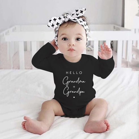 listery Grandparents Announcement Baby Bodysuit - Hello Grandma and Grandpa Design