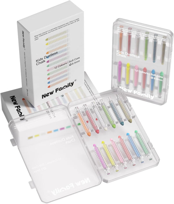 NewFamily Dustless Chalk 2-Pack, 24 Sticks (212 Colors) Non-Toxic, Washable Sidewalk &