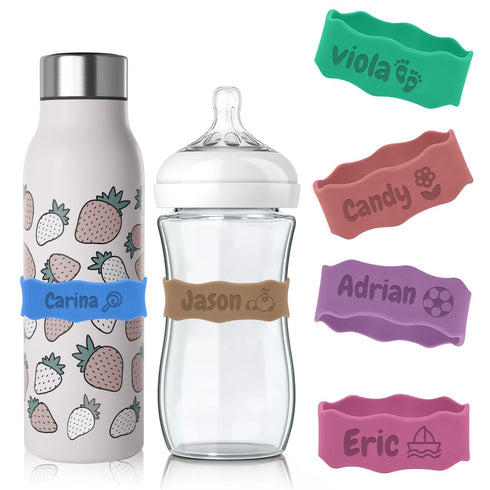 Personalized Water Bottle Name Bands, Custom Silicone Baby Bottle Labels for Daycare