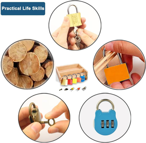 Montessori Lock and Key Toy Set for Toddlers, Educational STEM Matching Games with Wooden Tray for Kids 3-5