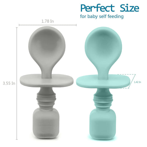 Silicone Baby Spoons for Baby Led Weaning, 2-Pack First Stage Feeding Spoon Set, Gum Friendly, BPA Free (Light Blue)