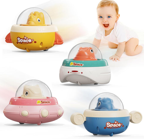 Dinosaur Toy Cars for Toddlers 1-3, 4 Pack Press and Go Cars for 6-12-18 Months, 1 Year Old Boy Gifts