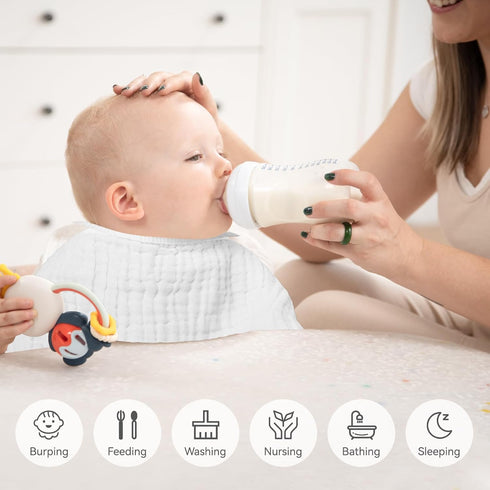Synrroe Large Muslin Burp Cloths for Baby Girls and Boys, Pack of 10 Extra Absorbent 100% Cotton